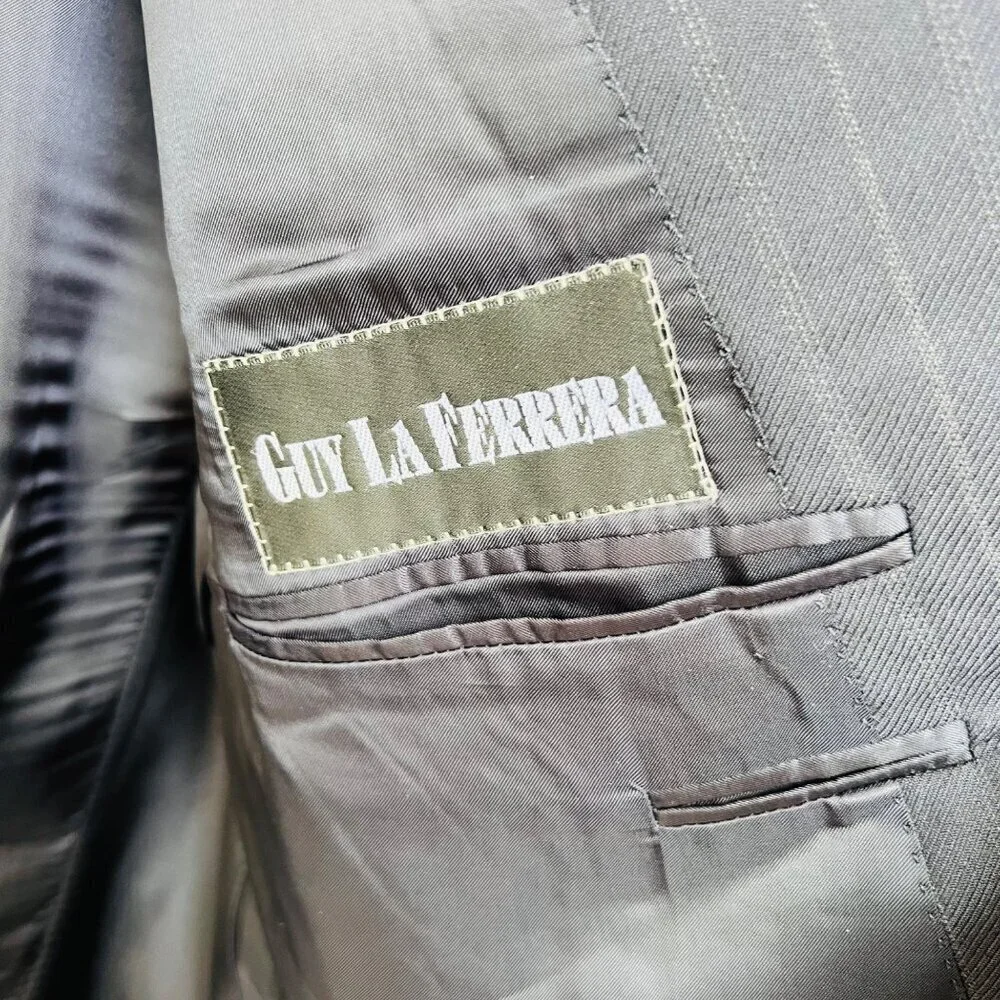 Canali for Guy La Ferrera Double-Breasted Pinstripe Sport coat-Navy– 56IT (US 46